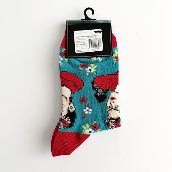 [Socksmith] Blue Frida Kahlo Portrait Peacock Novelty Footwear Socks NWT Gift - Picture 2 of 2